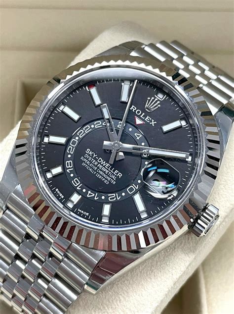 rolex sky dweller stainless steel black dial|rolex sky dweller price range.